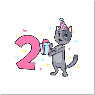 I am 2 with cat - girl birthday 2 years old Posters and Art